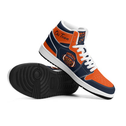 Chicago football-inspired high top sneakers in navy with all-over city graphic printed upper
