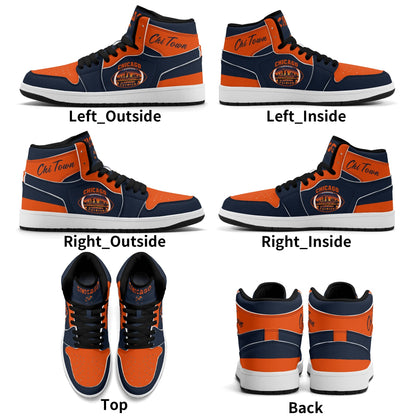 Chicago football-inspired high top sneakers in navy with all-over city graphic printed upper