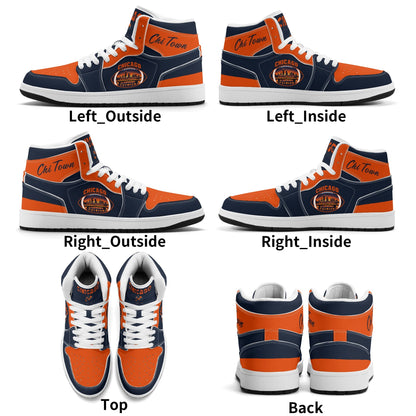 Chicago football-inspired high top sneakers in navy with all-over city graphic printed upper