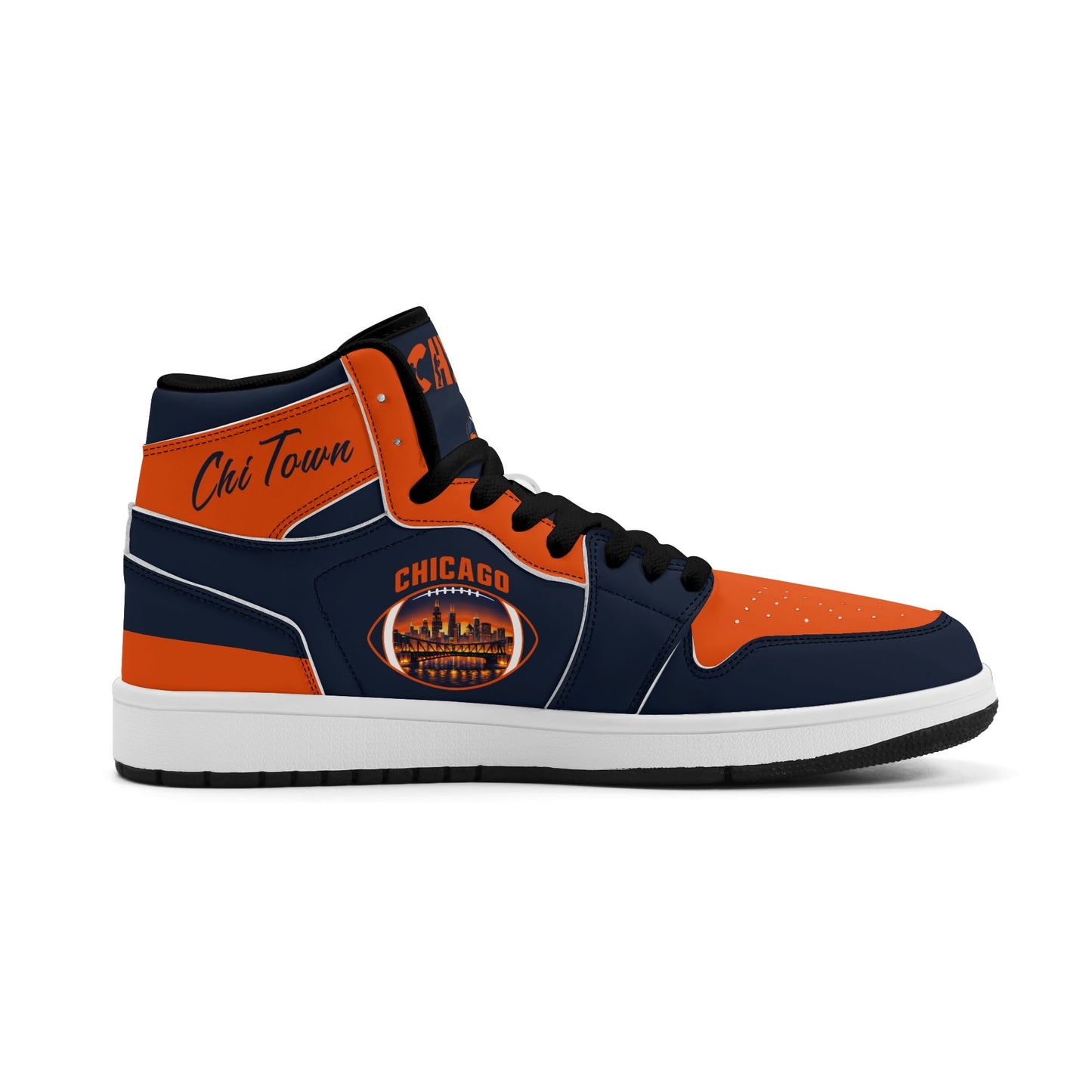 Chicago football-inspired high top sneakers in navy with all-over city graphic printed upper