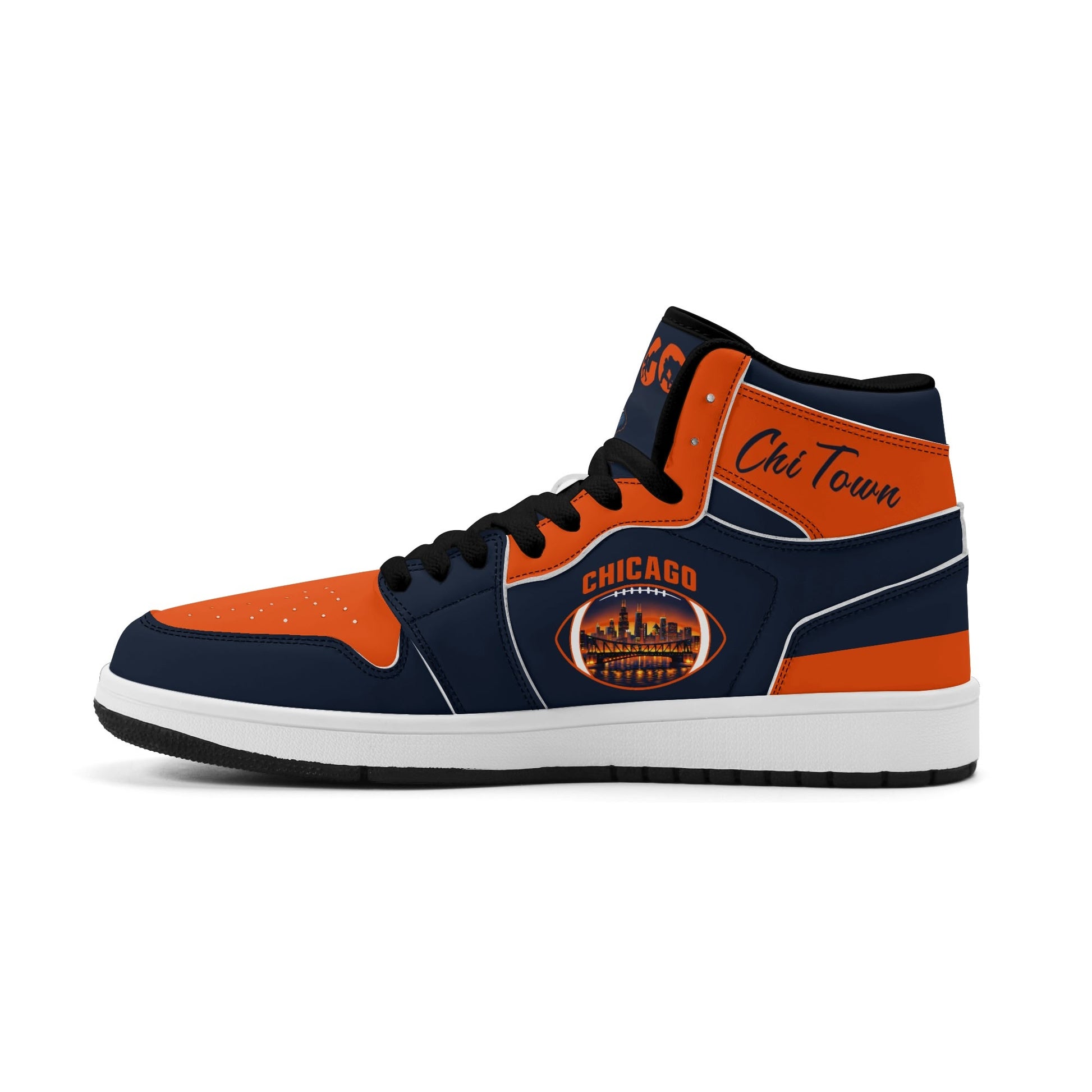 Chicago football-inspired high top sneakers in navy with all-over city graphic printed upper