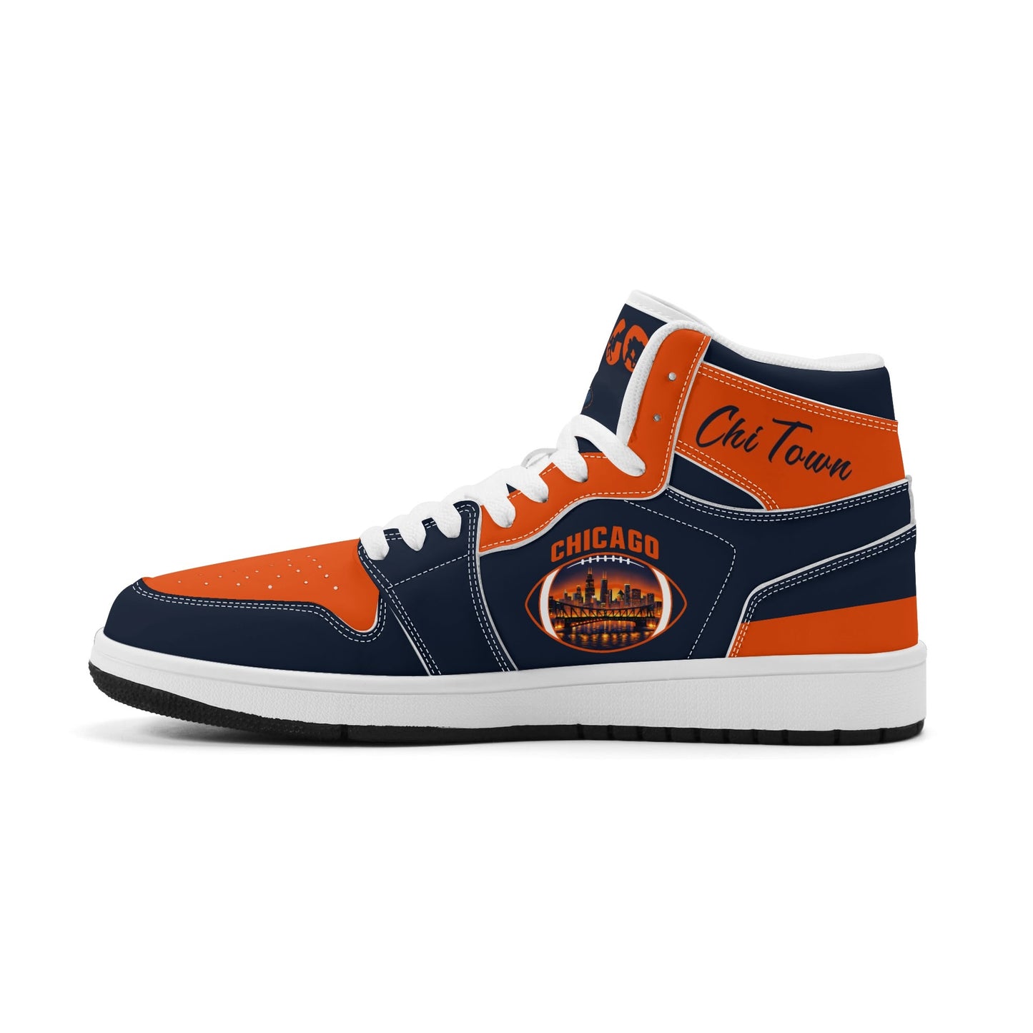 Chicago football-inspired high top sneakers in navy with all-over city graphic printed upper