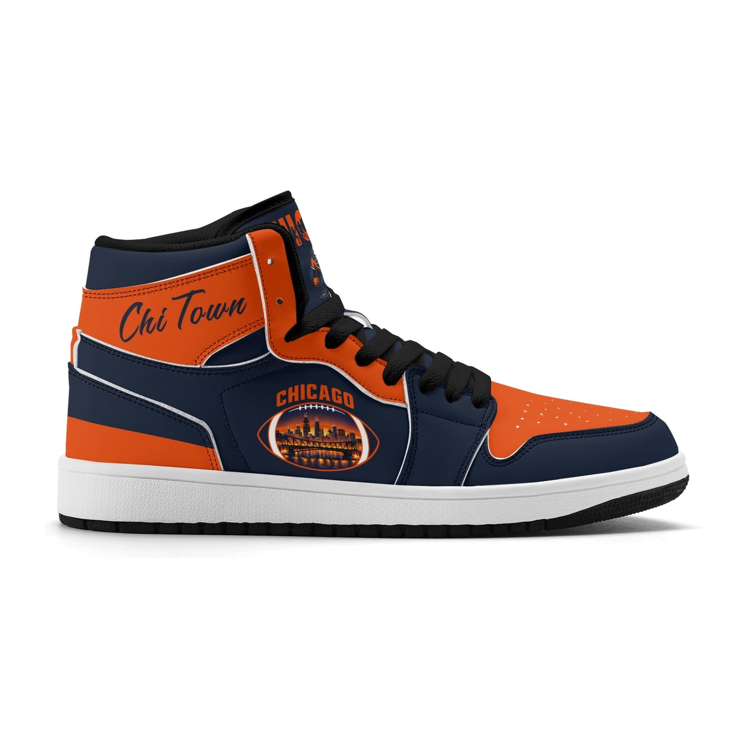Chicago football-inspired high top sneakers in navy with all-over city graphic printed upper