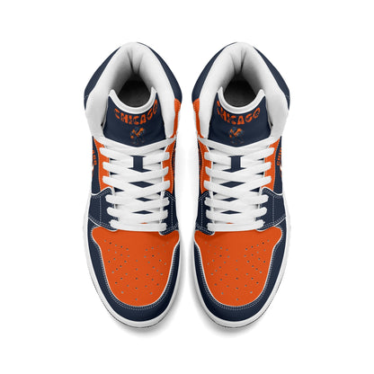 Chicago football-inspired high top sneakers in navy with all-over city graphic printed upper
