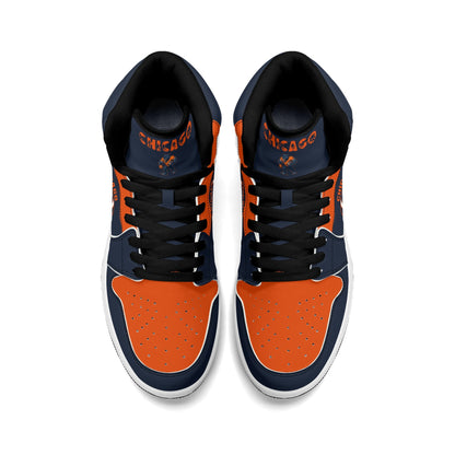 Chicago football-inspired high top sneakers in navy with all-over city graphic printed upper