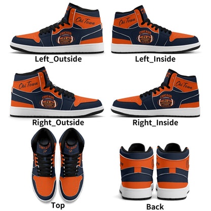 Chicago football-inspired high top sneakers in navy with all-over city graphic printed upper