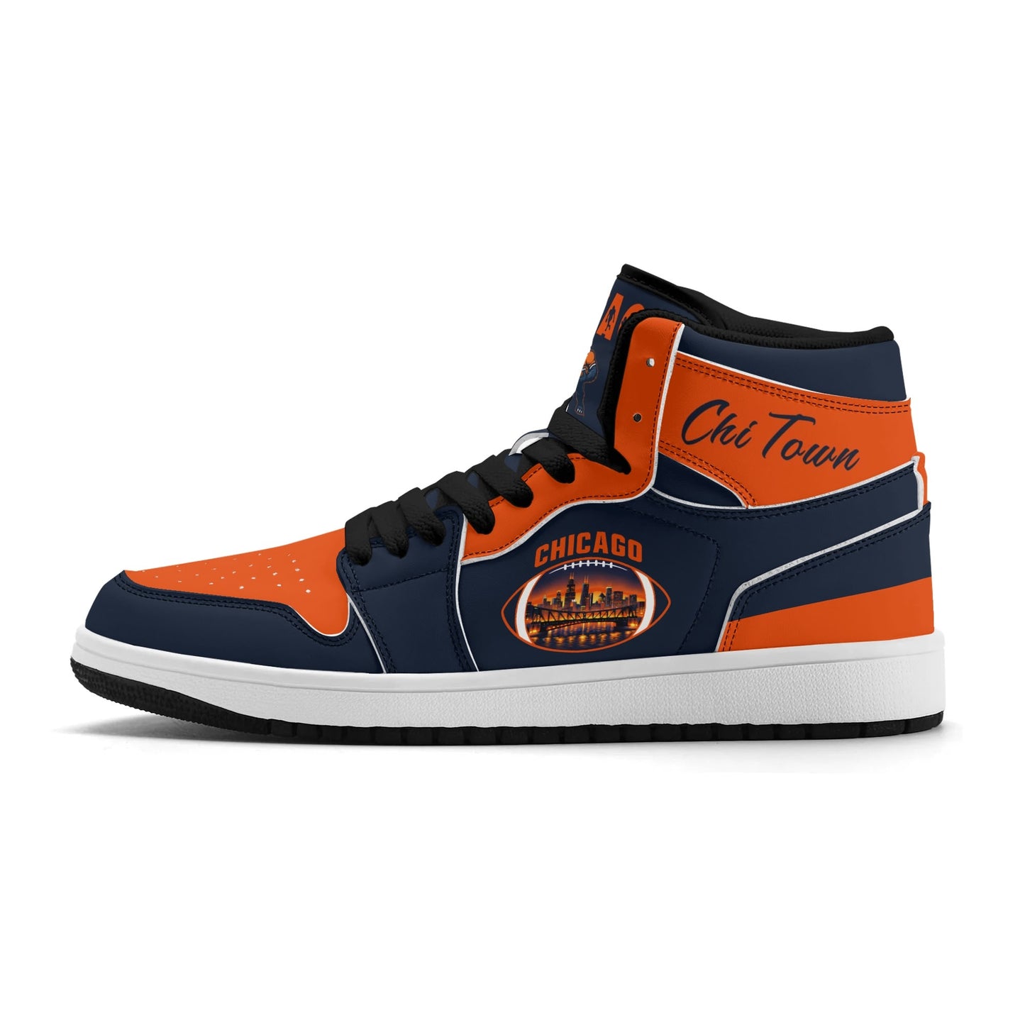 Chicago football-inspired high top sneakers in navy with all-over city graphic printed upper