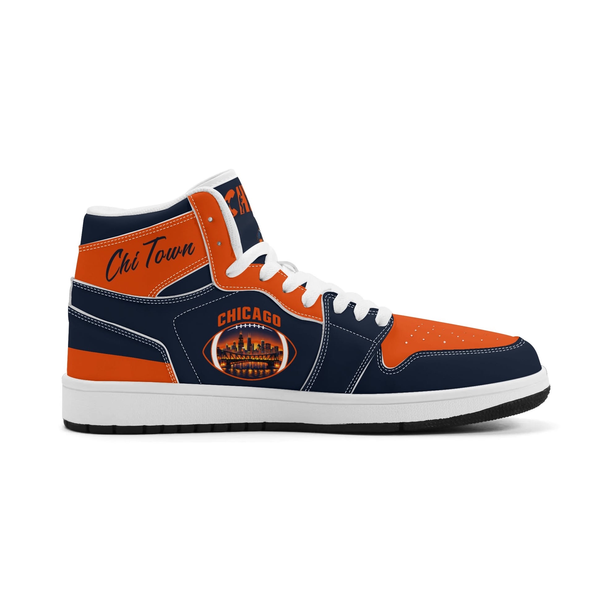 Chicago football-inspired high top sneakers in navy with all-over city graphic printed upper