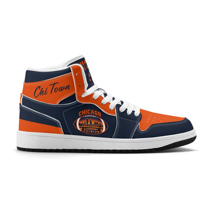 Chicago football-inspired high top sneakers in navy with all-over city graphic printed upper