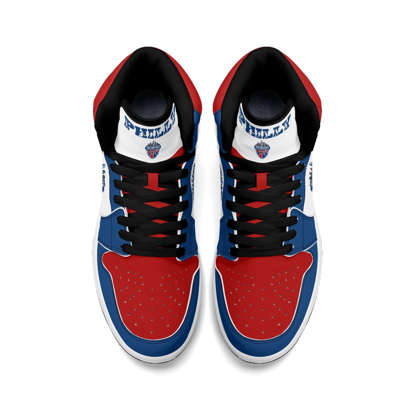 Philadelphia basketball-inspired high top sneakers with all-over city graphic printed upper
