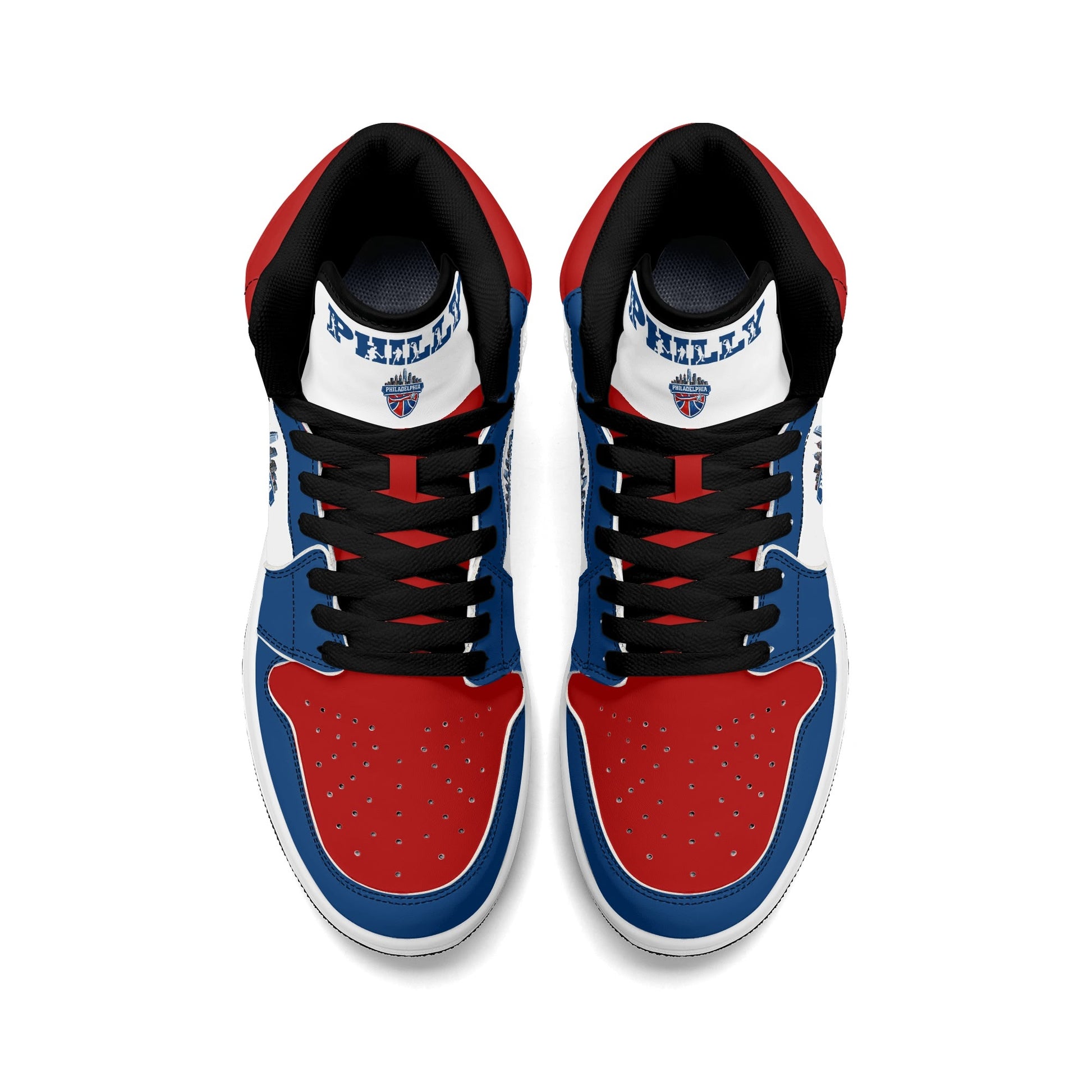 Philadelphia basketball-inspired high top sneakers with all-over city graphic printed upper