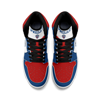 Philadelphia basketball-inspired high top sneakers with all-over city graphic printed upper