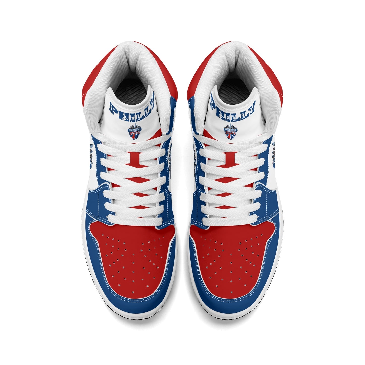 Philadelphia basketball-inspired high top sneakers with all-over city graphic printed upper