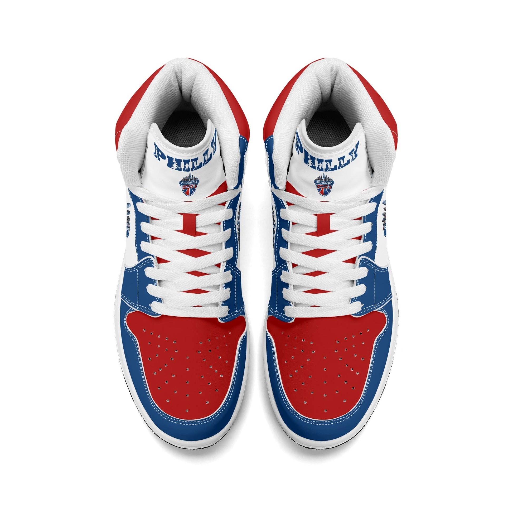 Philadelphia basketball-inspired high top sneakers with all-over city graphic printed upper