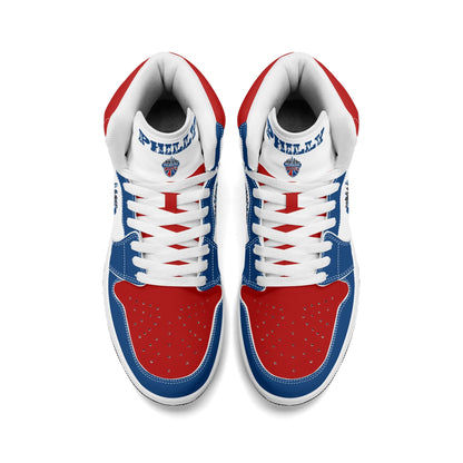 Philadelphia basketball-inspired high top sneakers with all-over city graphic printed upper