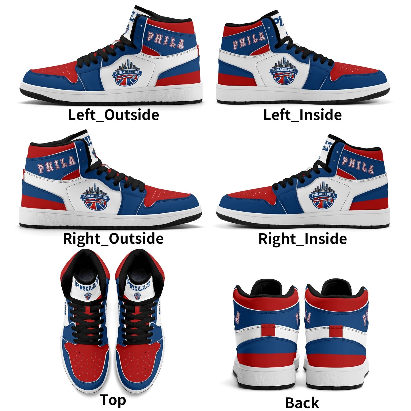 Philadelphia basketball-inspired high top sneakers with all-over city graphic printed upper