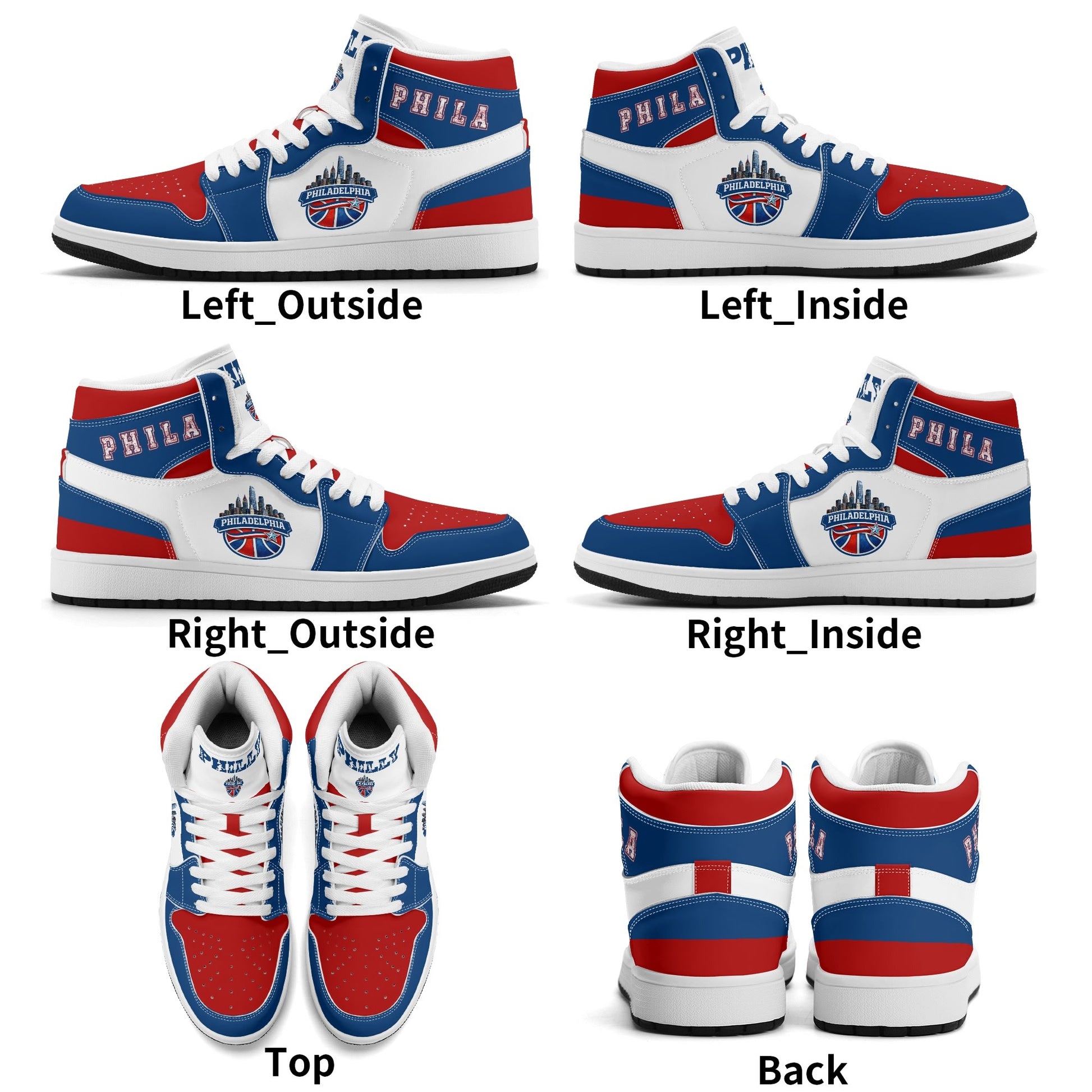 Philadelphia basketball-inspired high top sneakers with all-over city graphic printed upper