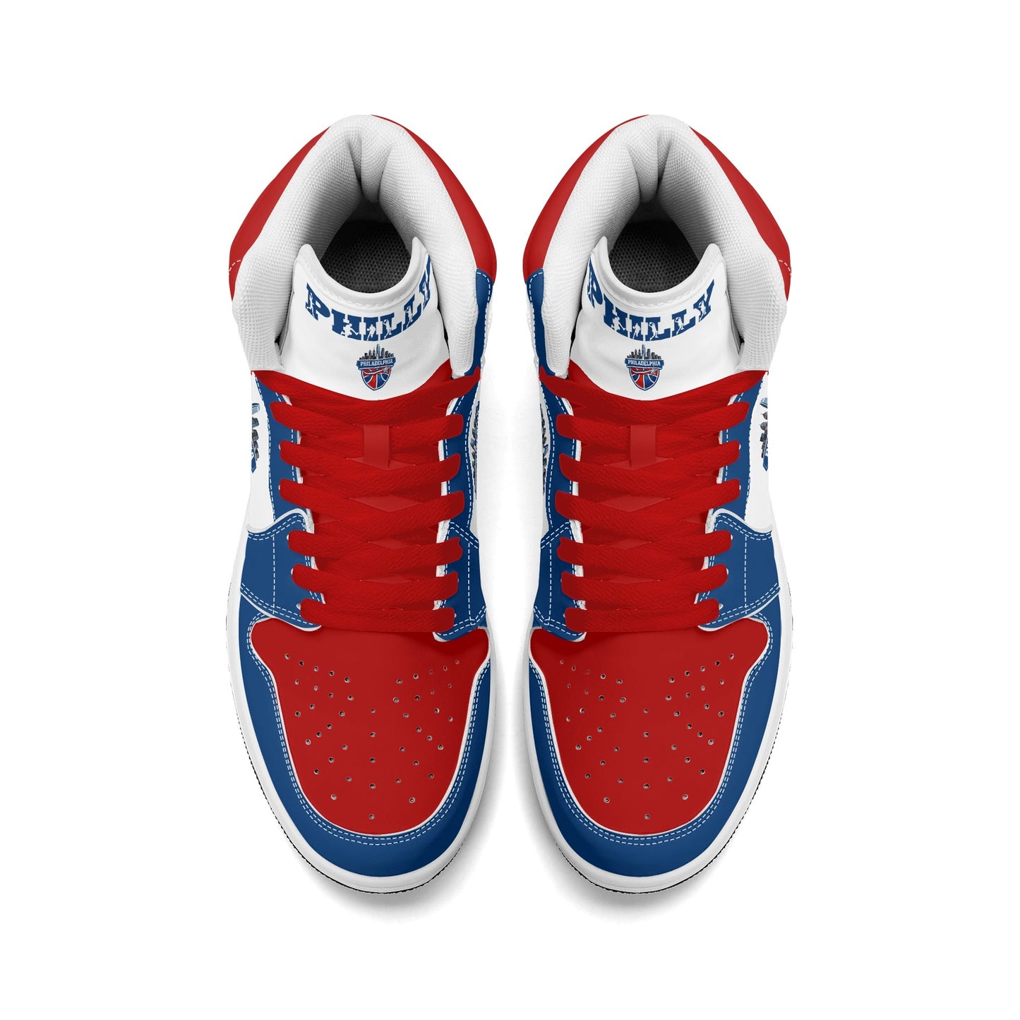 Philadelphia basketball-inspired high top sneakers with all-over city graphic printed upper