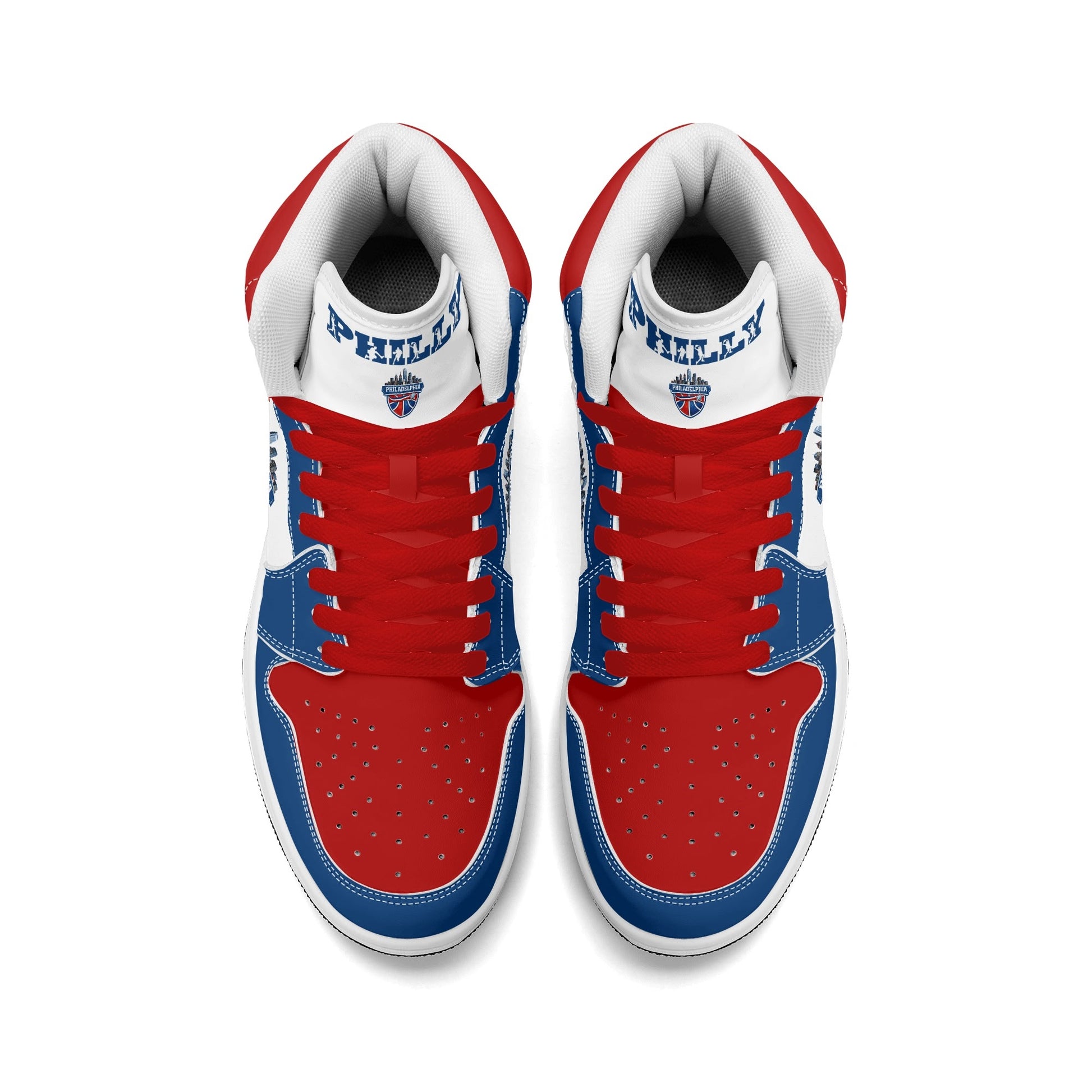 Philadelphia basketball-inspired high top sneakers with all-over city graphic printed upper