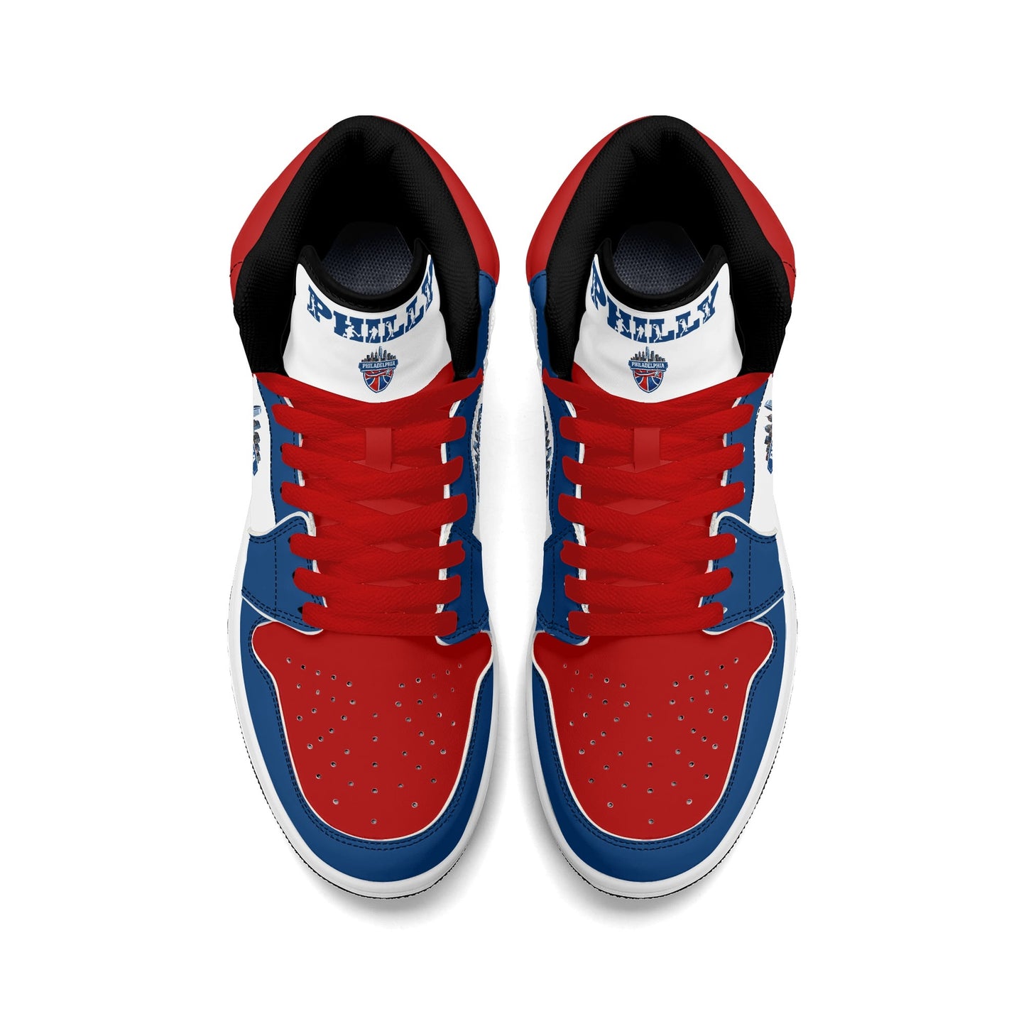 Philadelphia basketball-inspired high top sneakers with all-over city graphic printed upper