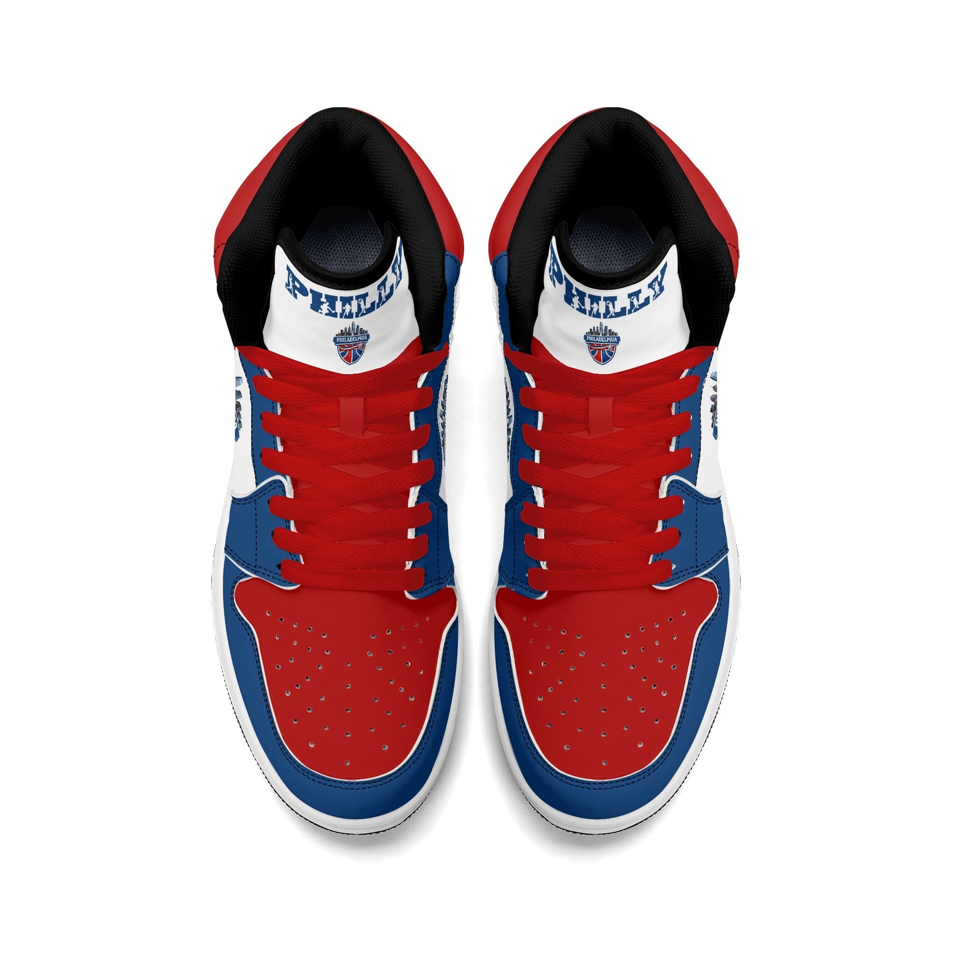 Philadelphia basketball-inspired high top sneakers with all-over city graphic printed upper