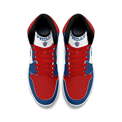 Philadelphia basketball-inspired high top sneakers with all-over city graphic printed upper