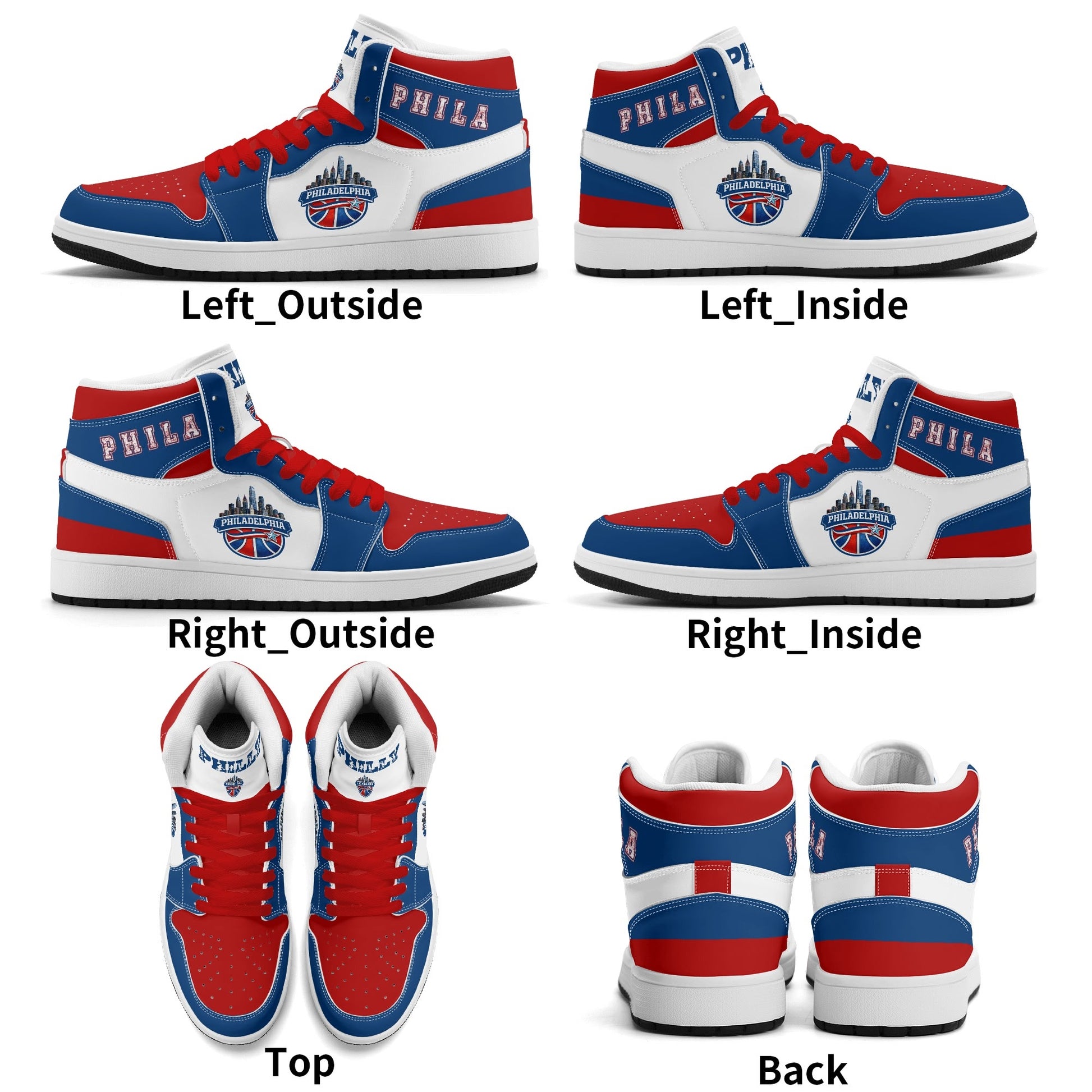 Philadelphia basketball-inspired high top sneakers with all-over city graphic printed upper