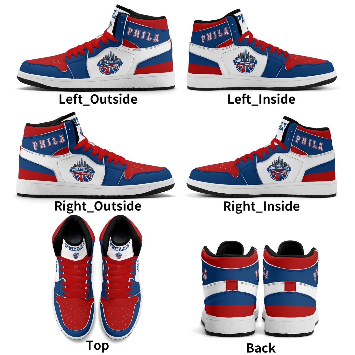 Philadelphia basketball-inspired high top sneakers with all-over city graphic printed upper