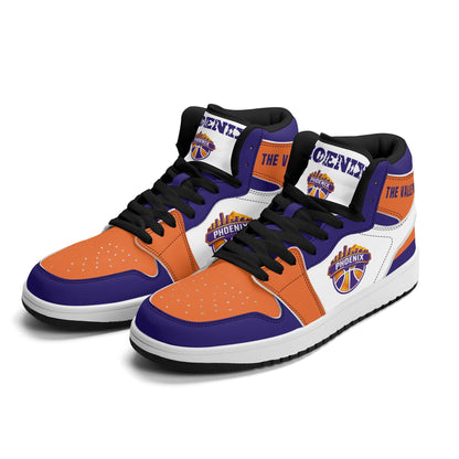 Phoenix basketball-inspired high top sneakers in white with all-over city graphic printed upper