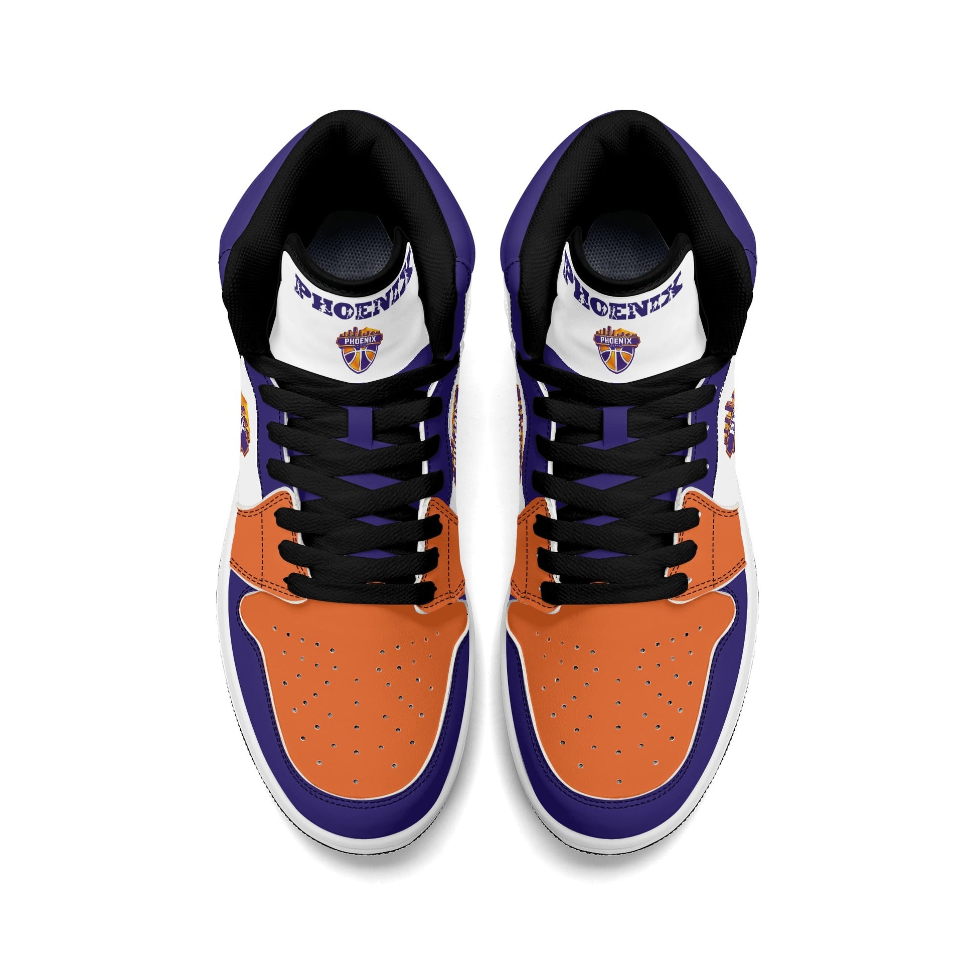 Phoenix basketball-inspired high top sneakers in white with all-over city graphic printed upper