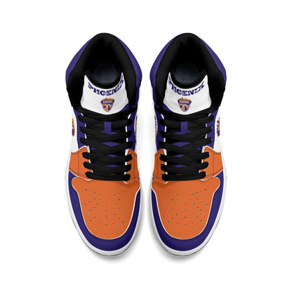 Phoenix basketball-inspired high top sneakers in white with all-over city graphic printed upper