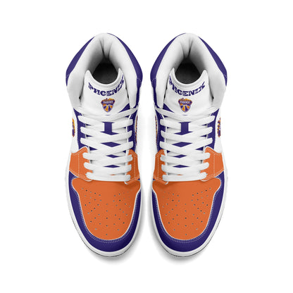 Phoenix basketball-inspired high top sneakers in white with all-over city graphic printed upper