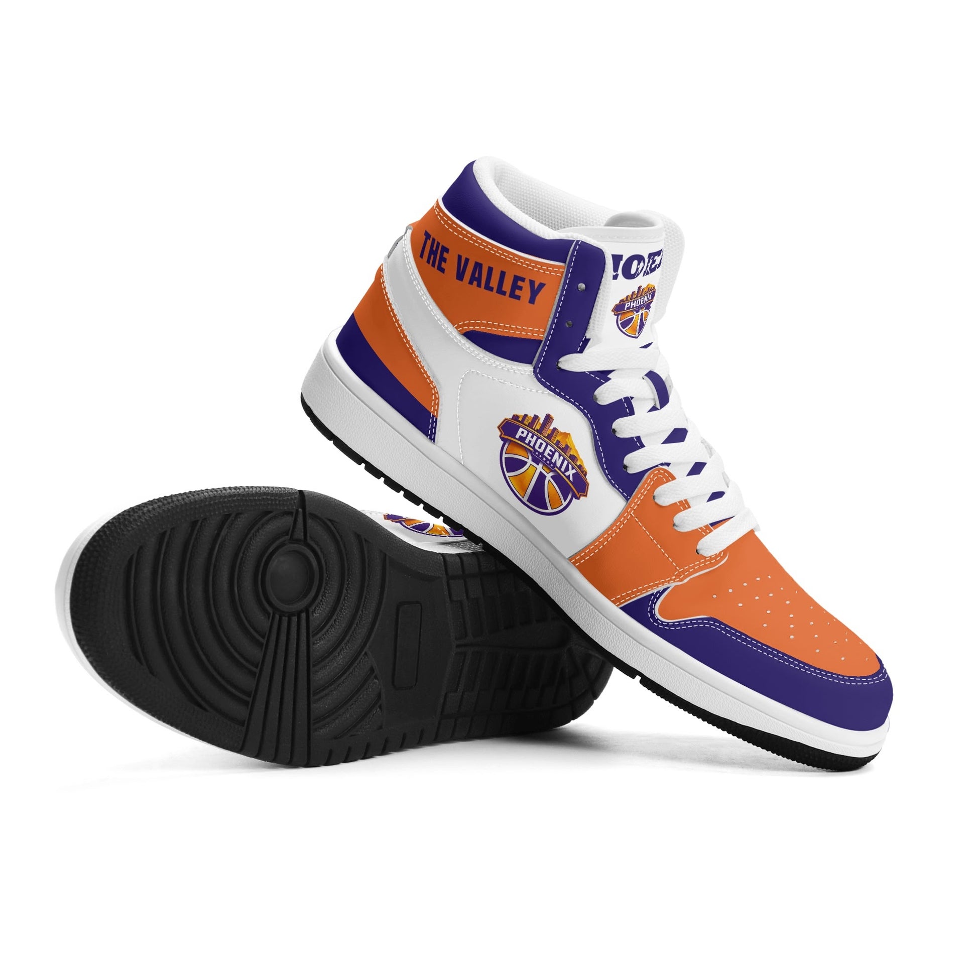 Phoenix basketball-inspired high top sneakers in white with all-over city graphic printed upper