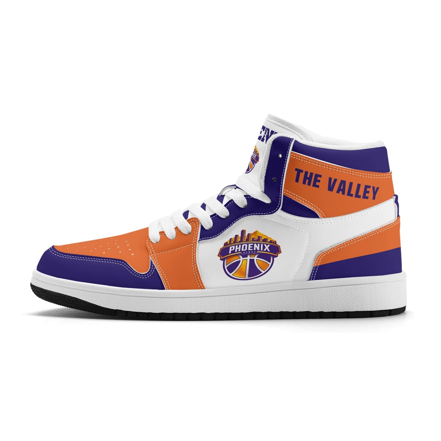 Phoenix basketball-inspired high top sneakers in white with all-over city graphic printed upper