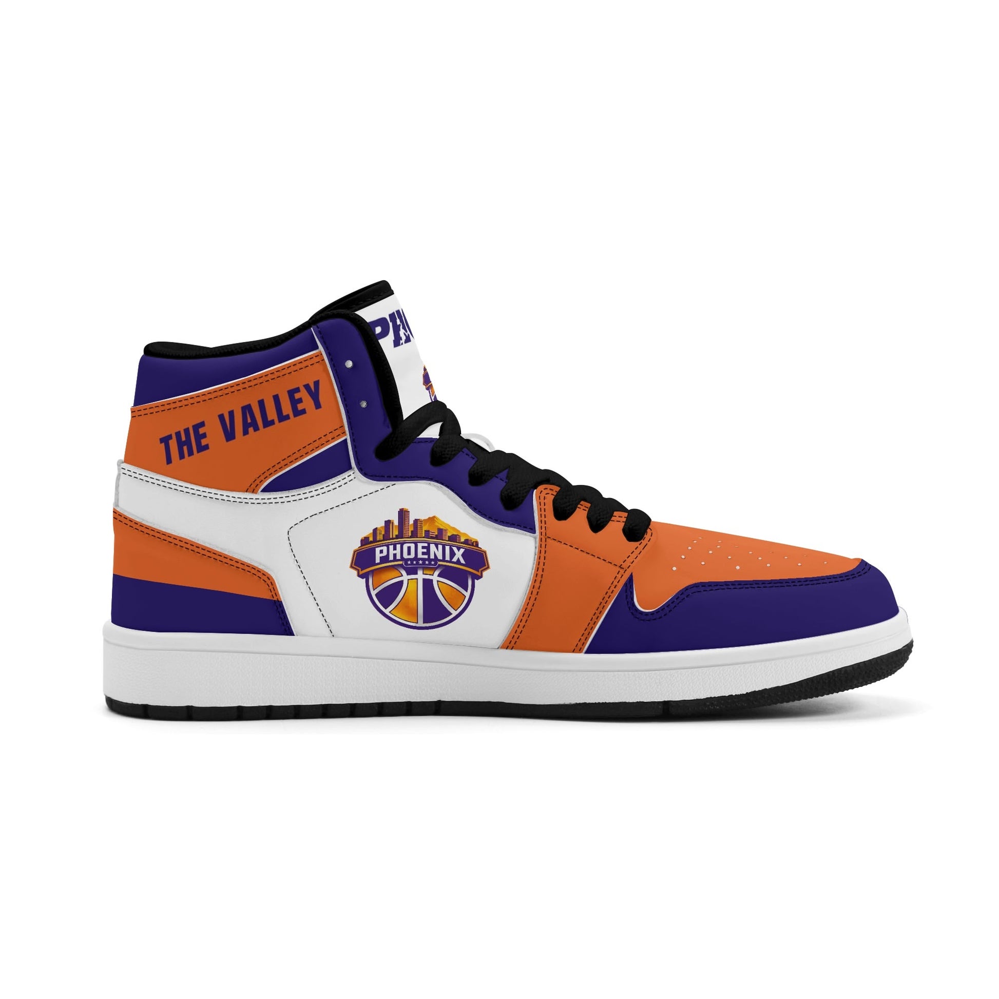 Phoenix basketball-inspired high top sneakers in white with all-over city graphic printed upper