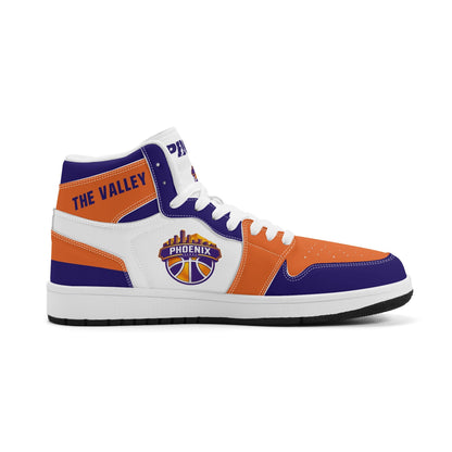 Phoenix basketball-inspired high top sneakers in white with all-over city graphic printed upper