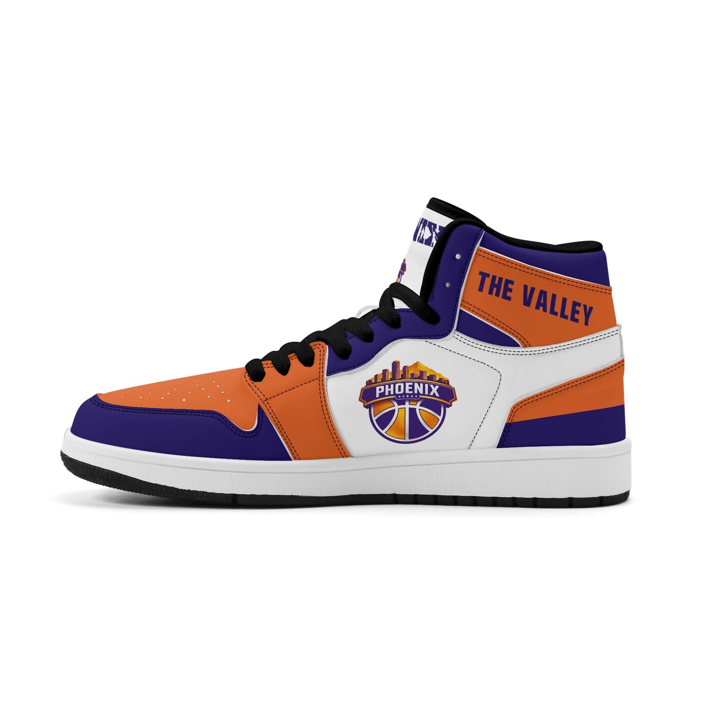 Phoenix basketball-inspired high top sneakers in white with all-over city graphic printed upper