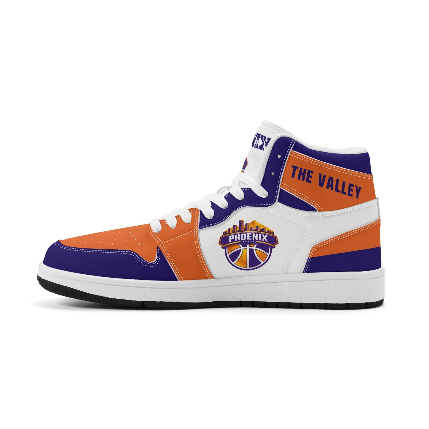 Phoenix basketball-inspired high top sneakers in white with all-over city graphic printed upper