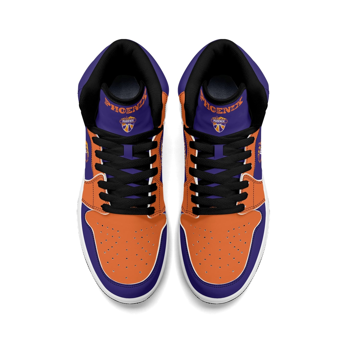 Phoenix basketball-inspired high top sneakers in purple with all-over city graphic printed upper