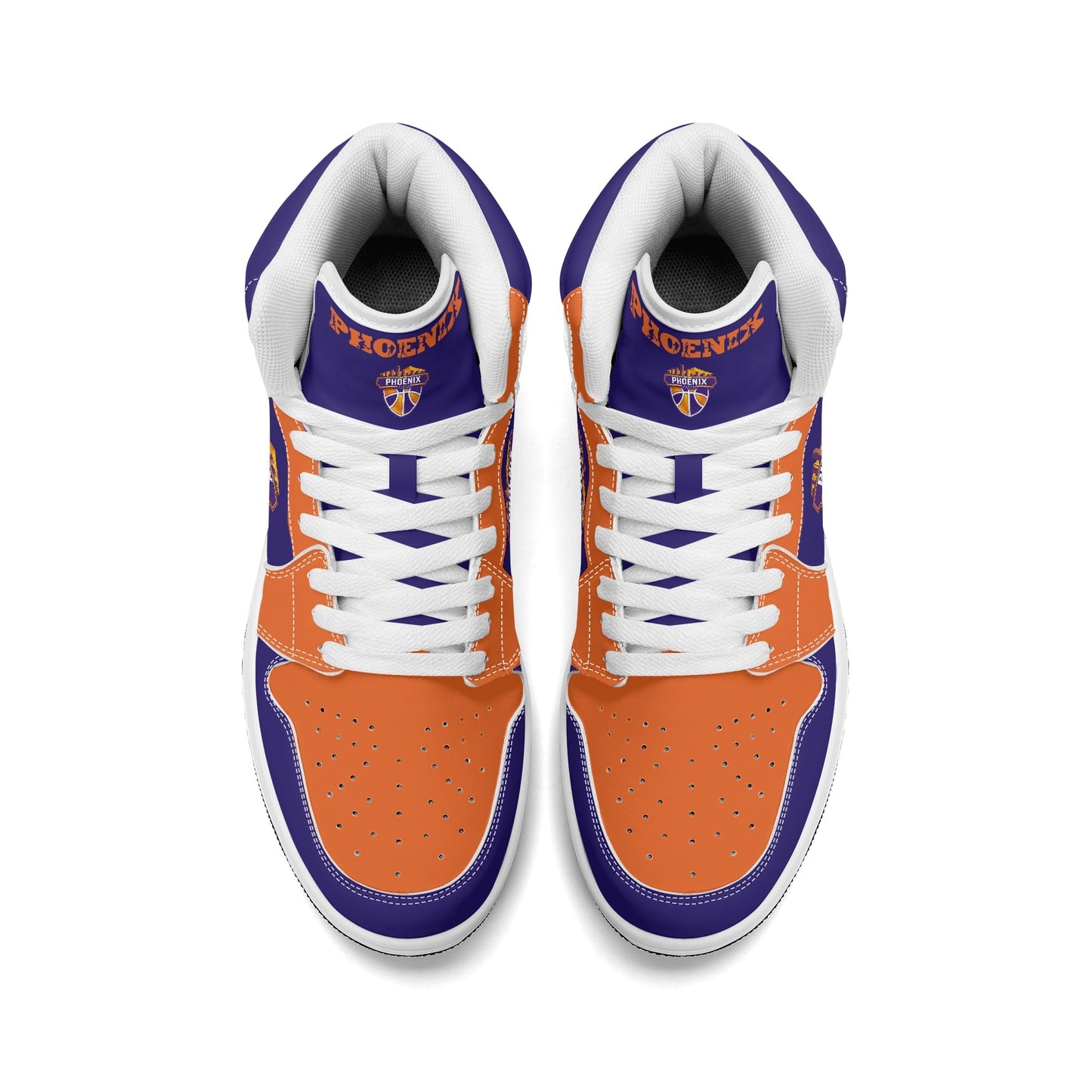 Phoenix basketball-inspired high top sneakers in purple with all-over city graphic printed upper