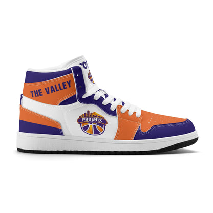 Phoenix basketball-inspired high top sneakers in white with all-over city graphic printed upper
