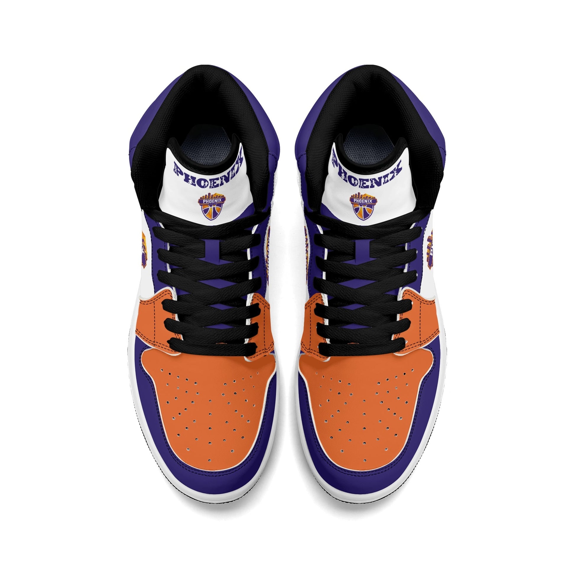 Phoenix basketball-inspired high top sneakers in white with all-over city graphic printed upper