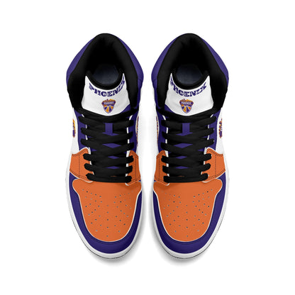 Phoenix basketball-inspired high top sneakers in white with all-over city graphic printed upper