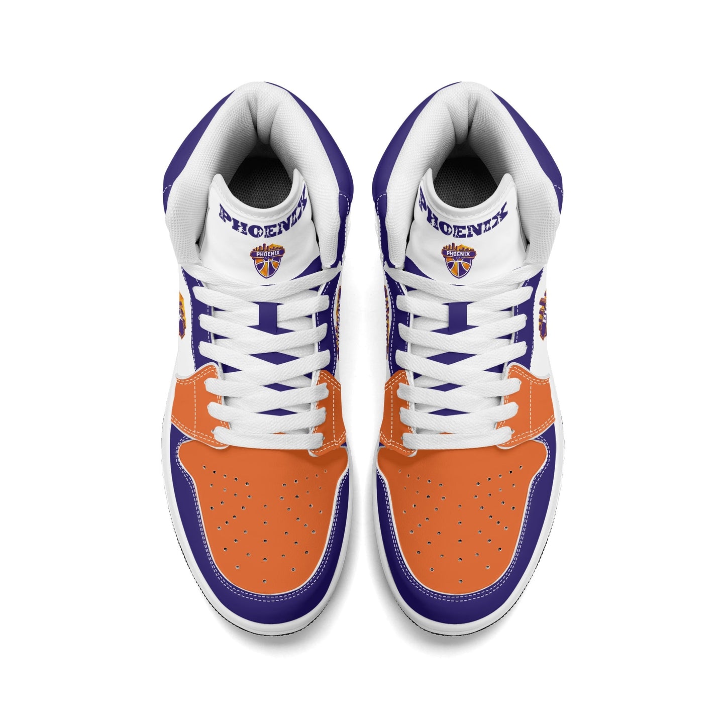Phoenix basketball-inspired high top sneakers in white with all-over city graphic printed upper