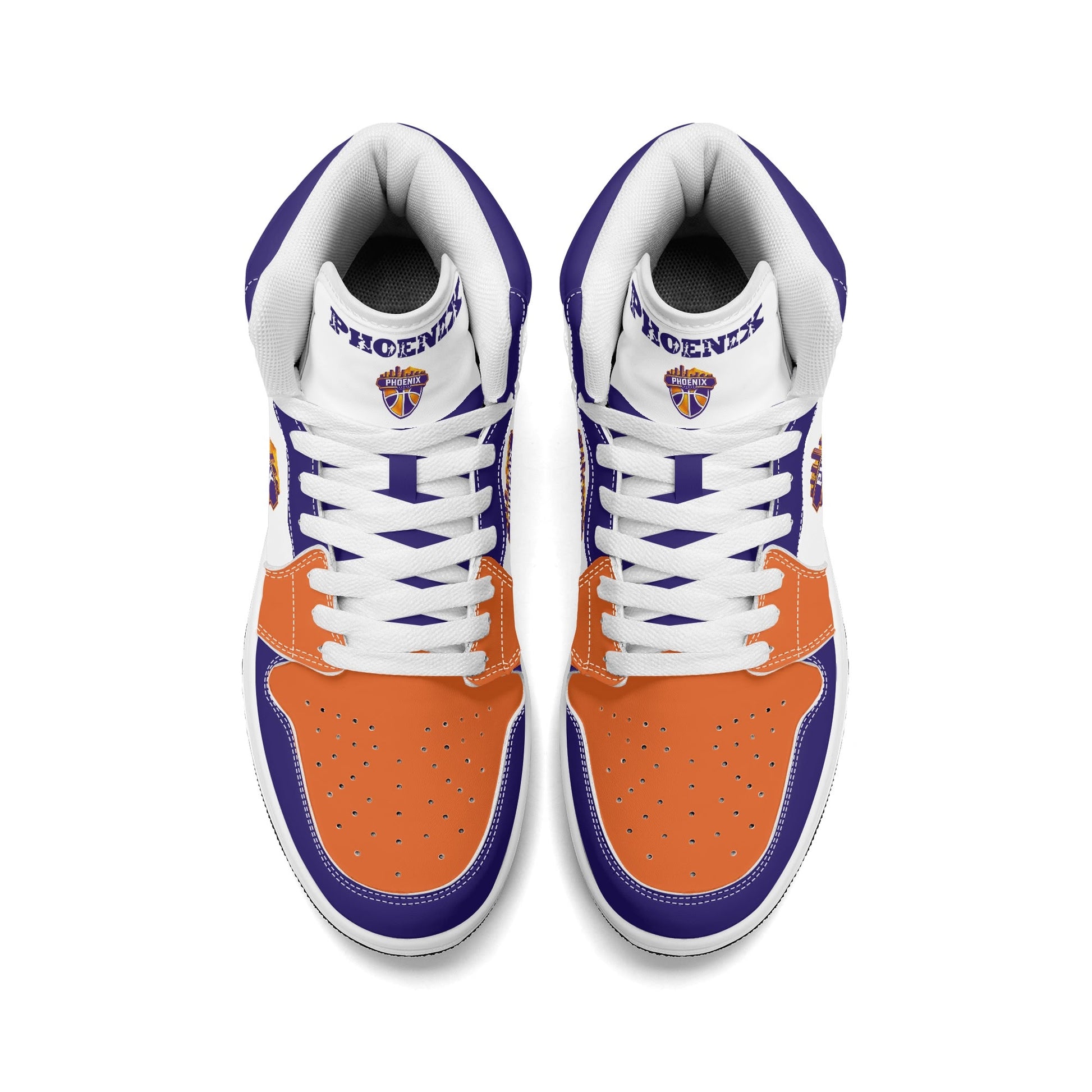 Phoenix basketball-inspired high top sneakers in white with all-over city graphic printed upper