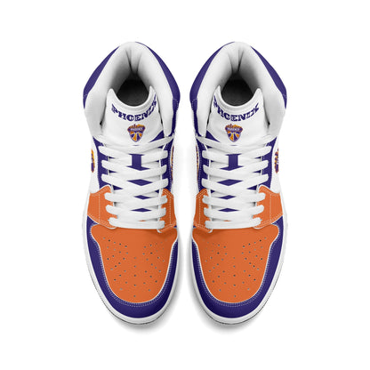 Phoenix basketball-inspired high top sneakers in white with all-over city graphic printed upper