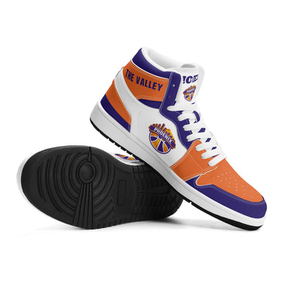 Phoenix basketball-inspired high top sneakers in white with all-over city graphic printed upper