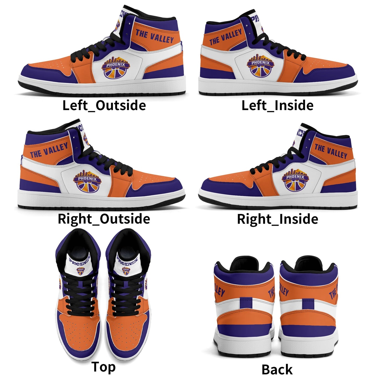 Phoenix basketball-inspired high top sneakers in white with all-over city graphic printed upper