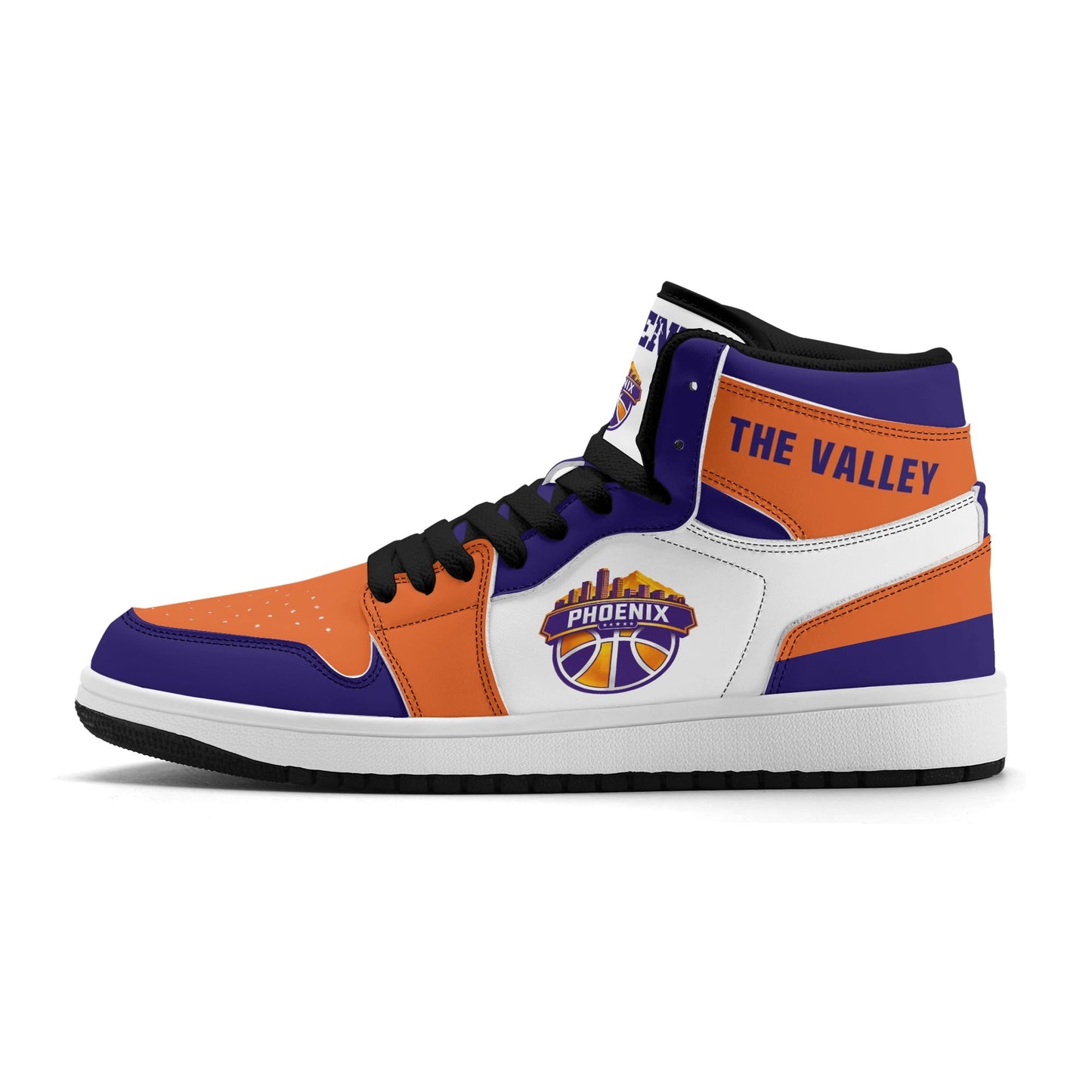Phoenix basketball-inspired high top sneakers in white with all-over city graphic printed upper