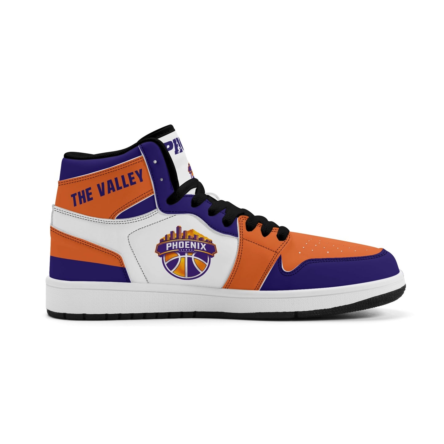 Phoenix basketball-inspired high top sneakers in white with all-over city graphic printed upper
